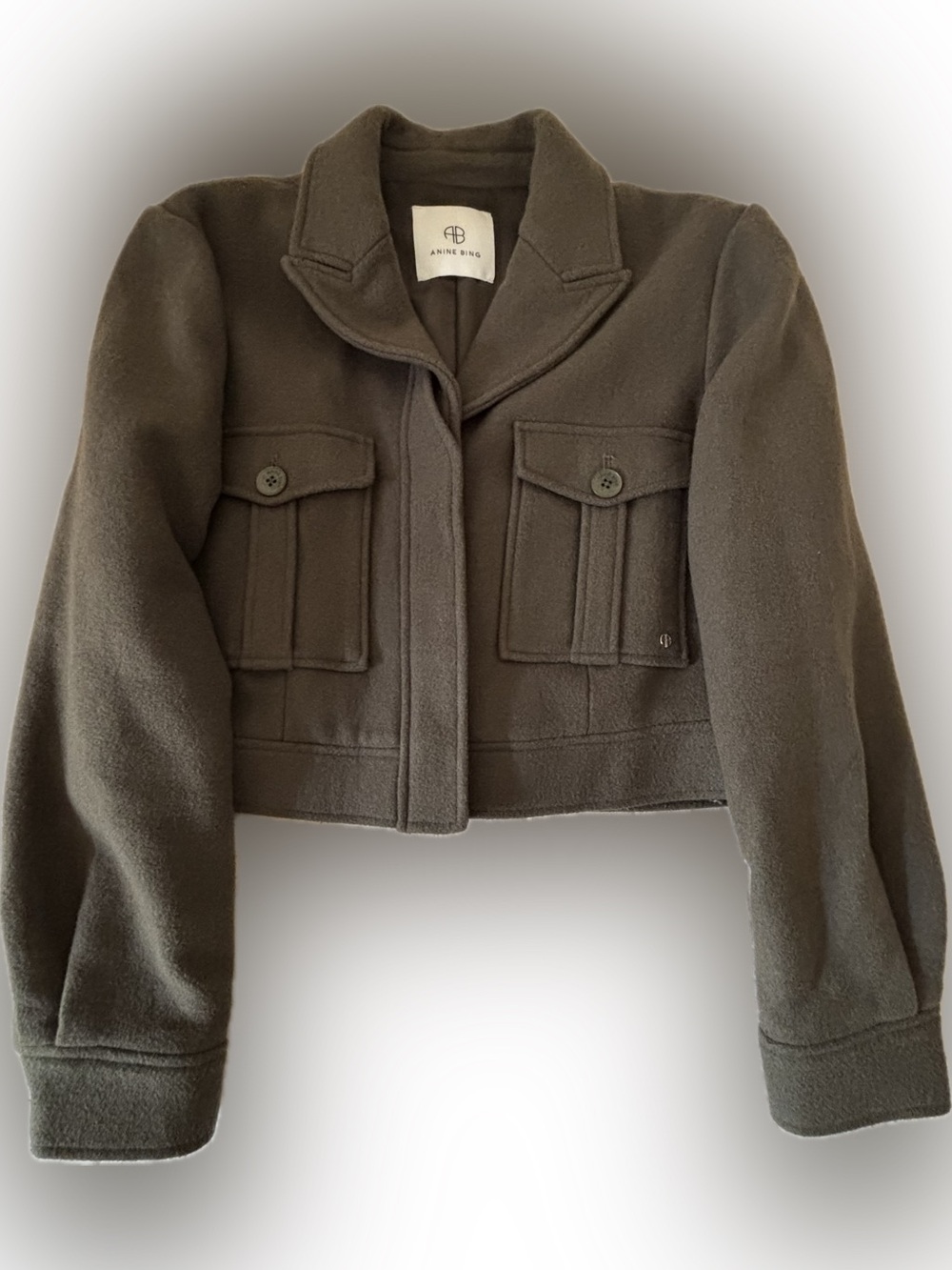 ANINE BING Olive Cropped Wool Jacket